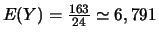 $E(Y)=\frac{163}{24}\simeq 6,791$