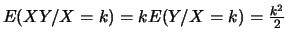 $E(XY/X=k)=kE(Y/X=k)=\frac{k^2}{2}$