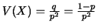 $V(X)=\frac{q}{p^2}=\frac{1-p}{p^2}$