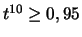 $t^{10}\geq0,95$